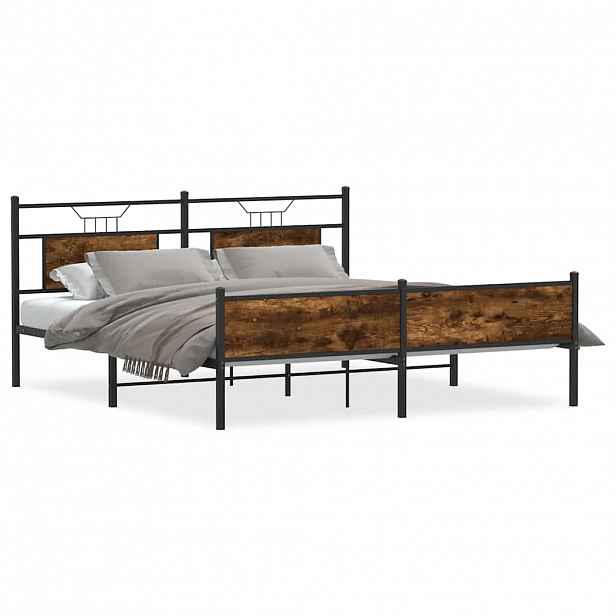 vidaXL Kovový rám postele bez matrace kouřový dub 160 x 200 cm