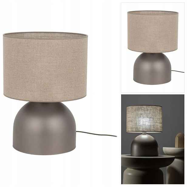 Hnědá stolní lampa Tami – moderní harmonická forma vedle křesla