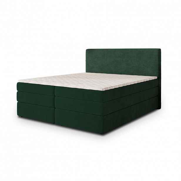 MASSENO POSTEL BOXSPRING MATERN 140x200 cm, s matrací a úložným prostorem, tmavě zelená