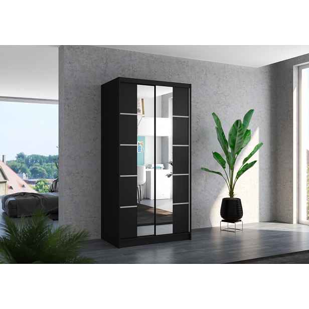 Šatní skříň se zrcadlem 100 cm CADORA - černá