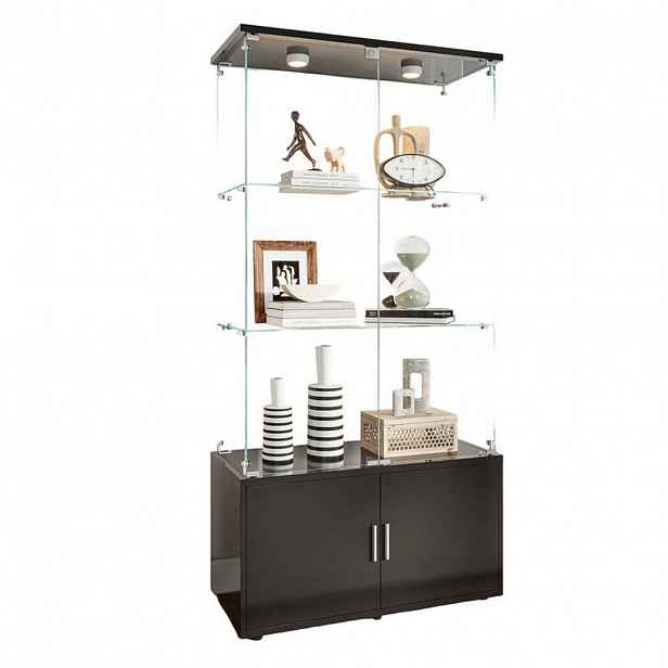 SHOPENTRA GLASVITRINE Schwarz LED 78x35x164 cm