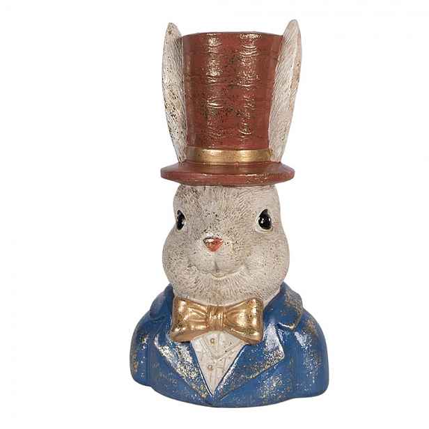 Dekorace busta králík elegán v klobouku a se zlatou patinou - 17*13*29 cm Clayre & Eef