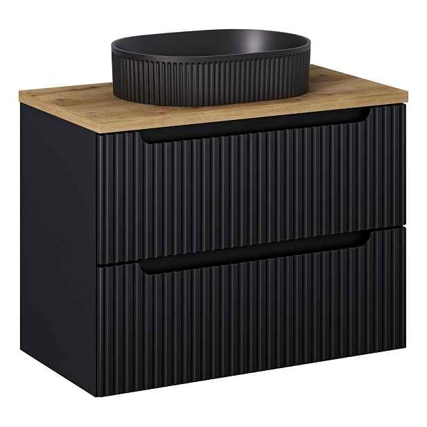 Comad Koupelnová skříňka Nova Black I s deskou a umyvadlem 80 cm černá/dub evoke