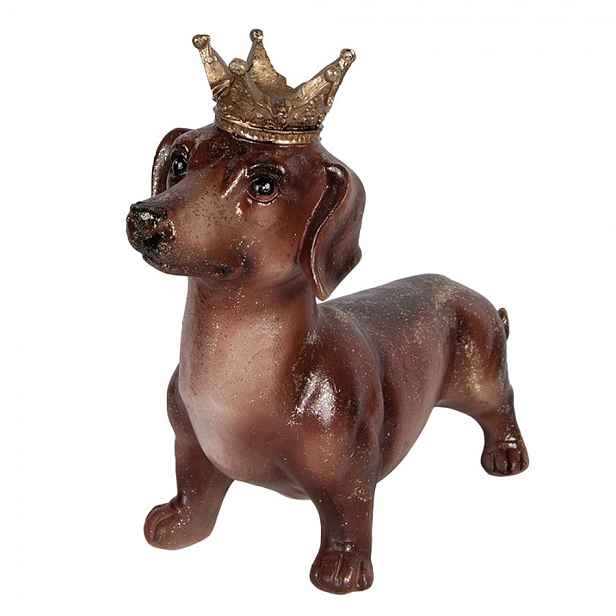 Hnědá dekorace jezevčík s korunkou Dachshund - 35*14*28 cm Clayre & Eef