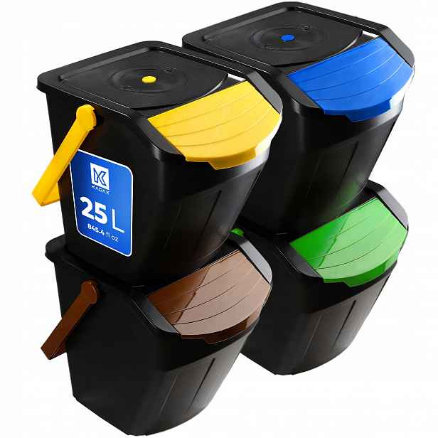 Odpadkový Koš Nádoba Na Tříděný Odpad Sada Košů 4 x 25 L Černá