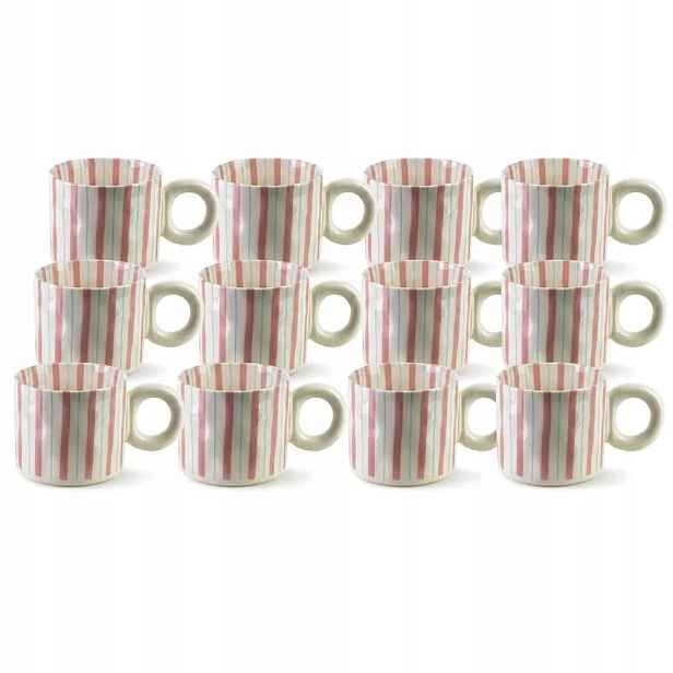 Porcelánové hrnky na kávu 380 ml Sada 12 kusů s pastelovými proužky Rodi