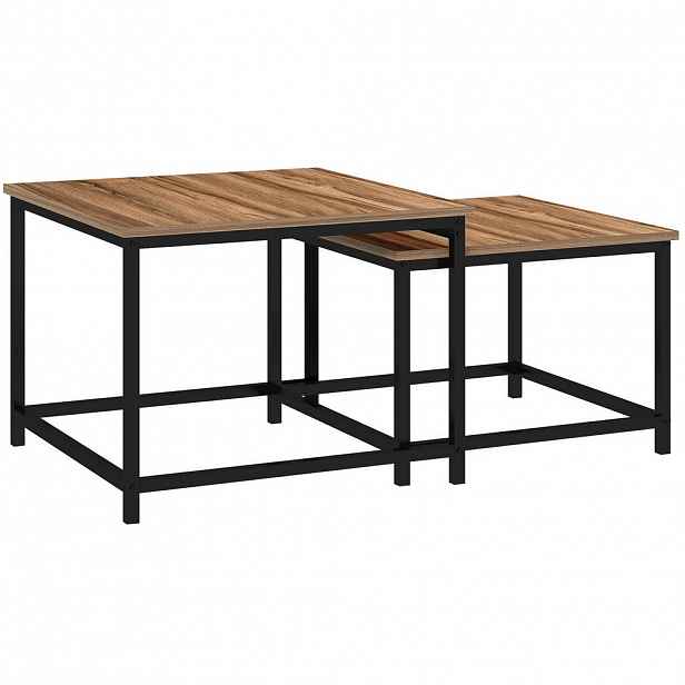 Redom KONFERENČNÍ stolek 60/60/45 cm a 54/54/38 cm, sada 2 ks s dekor dřeva a ocelovým rámem, Přírodní dřevo