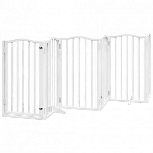 vidaXL Zábrana pro psy s dvířky skládací 6 panelů bílá 300 cm topol