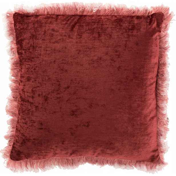 J-Line Polštář Fringe 45x45 cm bordó sametová barva 22748 polyester