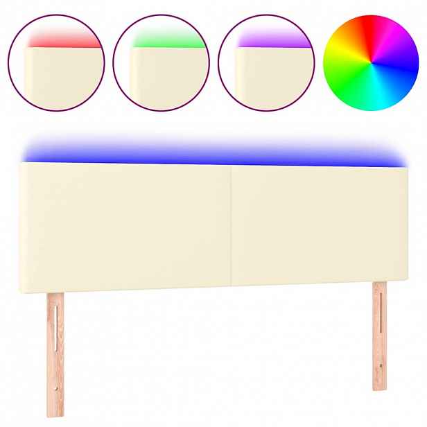 vidaXL Čelo postele s LED krémové 144x5x78/88 cm umělá kůže