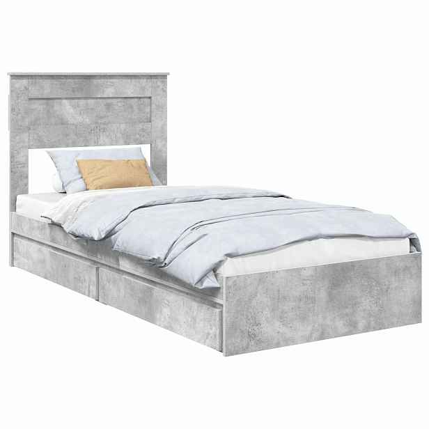 vidaXL Postel s úložným prostorem s čelo Betonově šedá 90 x 190 cm