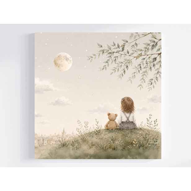 Obraz Na Plátně Canvas Dítě Medvídek Plyšák Měsíc Přátelství Noc Spánek 50x50