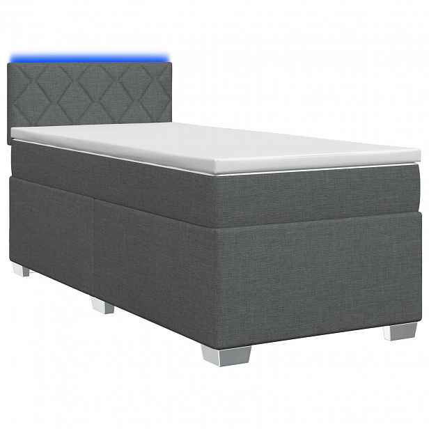 vidaXL Box spring postel s matrací a LED Tmavě šedá 90 x 200 cm Textil