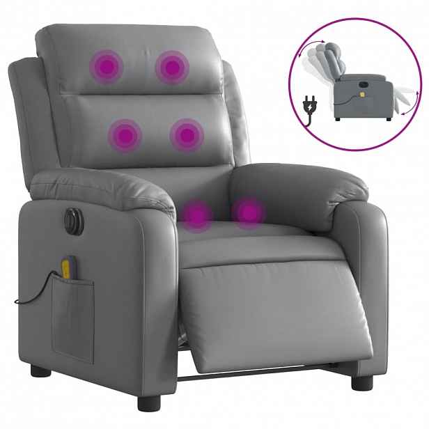 vidaXL Elektrické masážní polohovací křeslo šedé umělá kůže