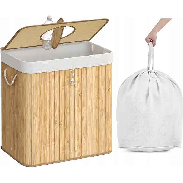 Bambusový koš o objemu 120 litrů pro recyklaci lahví s víkem