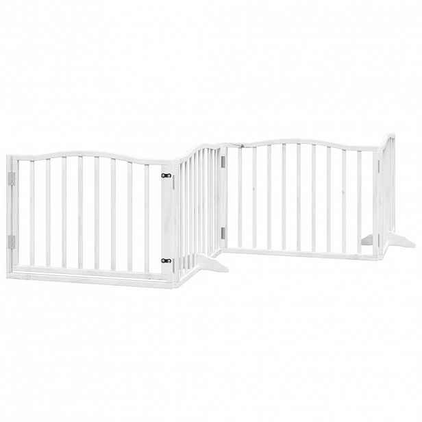 vidaXL Zábrana pro psy s dvířky skládací 4 panely bílá 320 cm topol
