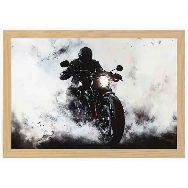 Plakát Rámeček Dřevo Motocykl Sportovní Kouř Motor Černobílý 60x40