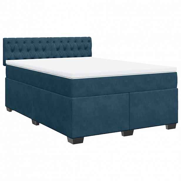 vidaXL Box spring postel s matrací tmavě modrá 140x190 cm samet