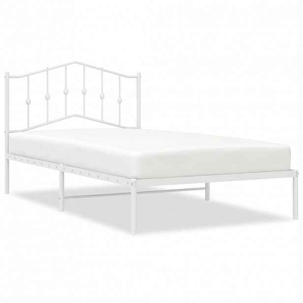 vidaXL Kovový rám postele s čelem bílý 107 x 203 cm