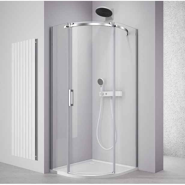 Polysan THRON ROUND čtvrtkruhová sprchová zástěna 900x900mm, čiré sklo, pravá