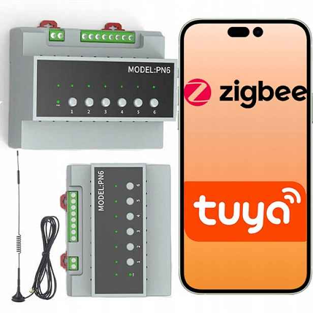 Relé ZIgbee 6-kanálové s anténou na Din lištu (in/out) Tuya Smart Life