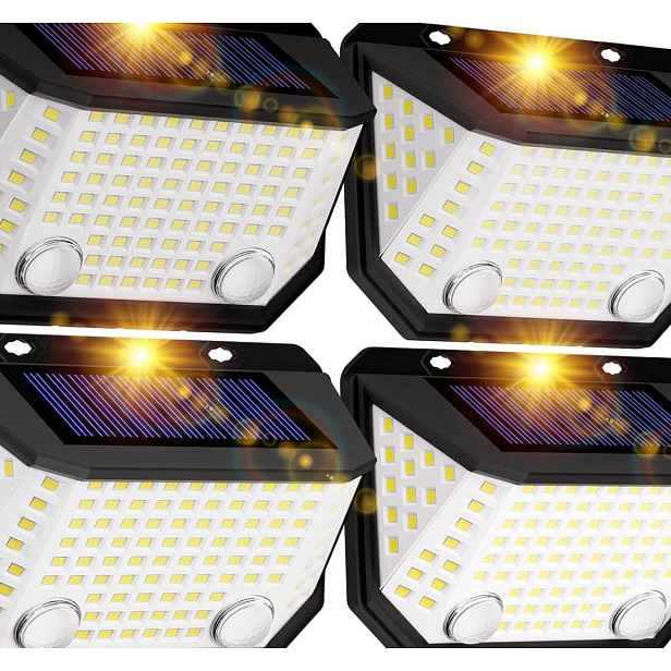Solární Lampa Nástěnné 122 Led 6500K – 4 Ks S Duálním Senzorem