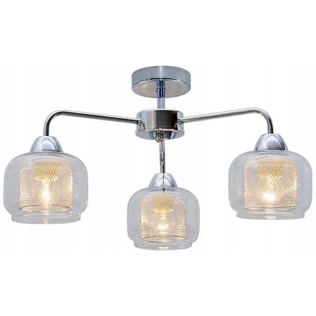 Stropní svítidlo chromové drátěné skleněné stínítko 3 body do obývacího pokoje Candellux