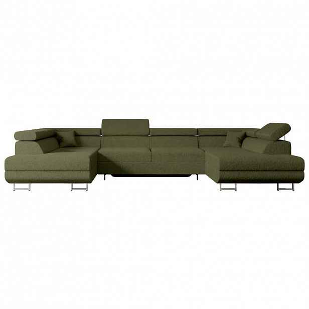 ALTDECOR SEDACÍ SOUPRAVA s funkcí lůžka a úložným prostorem pod lůžkem GUSA-U 342x202x107 cm zelená buklé
