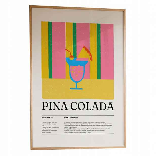 Plakát Pina Colada A3 Recept Koktejl Bar Obraz Rámeček Dřevěný 30x42 cm