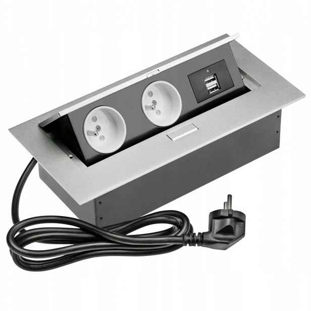 Zásuvka na desku Power Port Gtv 2x230V 2 x Usb hliníkový Prodlužovací Kabel