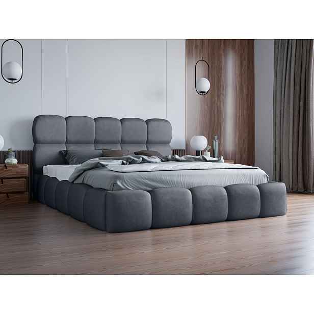 Čalouněná postel 180x200 ALZIRA 1 s úložným prostorem - tmavě šedá
