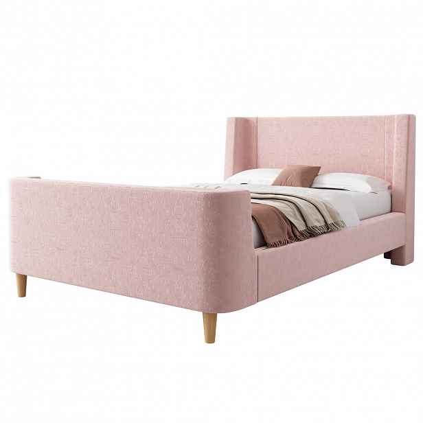 OKWISH DĚTSKÁ postel 90/200 cm růžová z sametu s vesmírným motivem a zaobleným designem