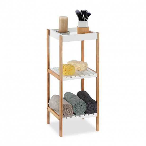 Relaxdays KOUPELNOVÝ REGÁL Bílý bambus MDF 3 police 72 cm