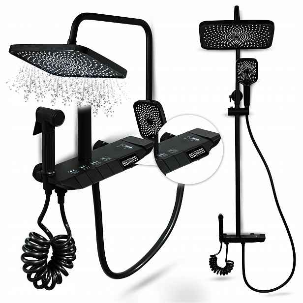 Sprchový Set Sprchový Sloup S Baterií Termostat Dešťová Sprcha 4v1