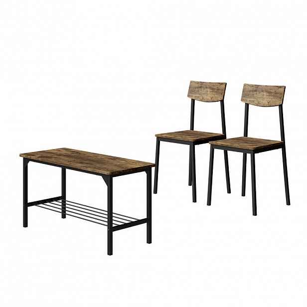 Vicco LAVICE A ŽIDLE Fyrk Černá/dubová rustikální 85 x 46 cm 3 díly