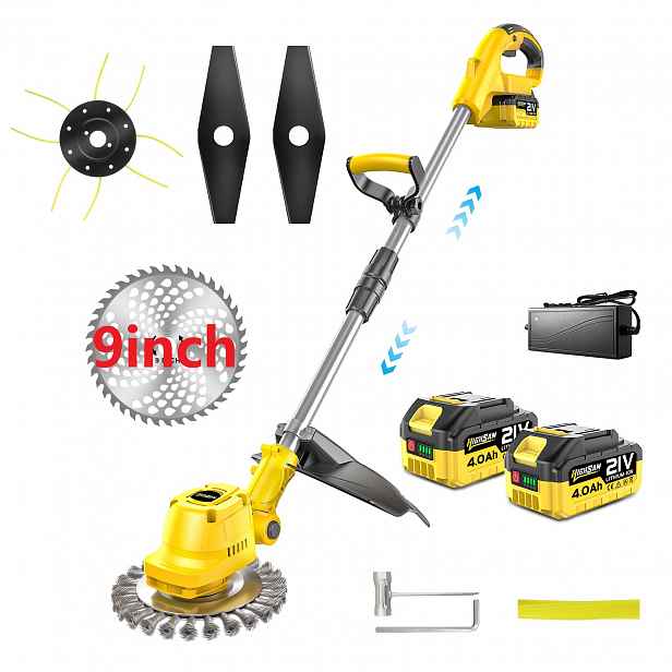 TEMU Highsam Bezkartáčový vyžínač trávy 23 cm, bezdrátový vyžínač plevele s kartáčem na plevel, sada 2*4,0Ah baterií, multifunkční vyžínače, 21V
