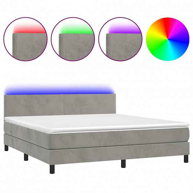 vidaXL Box spring postel s matrací a LED světle šedá 160x200 cm samet
