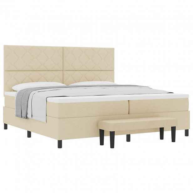vidaXL Postel s boxspringem s čelo Krémová 200 x 200 cm textil