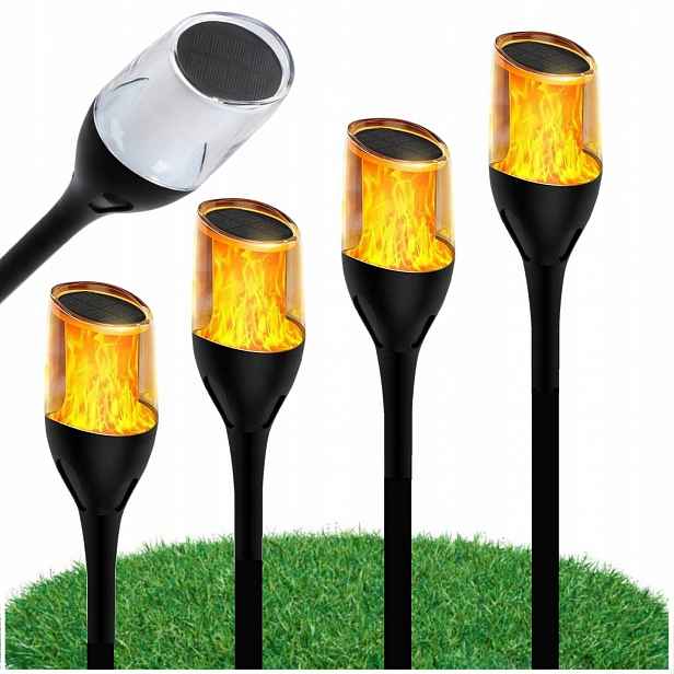 4x Solární Lampa Zapichovací Led Plamen 64 cm pochodeň Senzor Soumraku