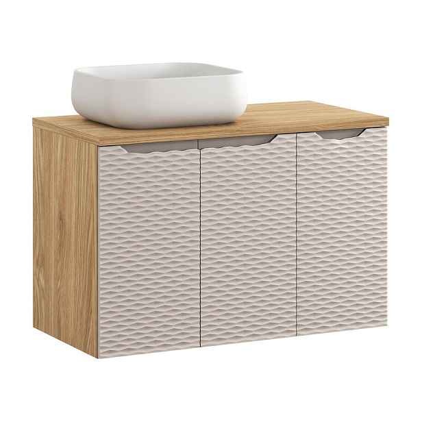 Comad Koupelnová skříňka Ocean Beige s deskou a umyvadlem 90 cm béžová/dub olejovaný