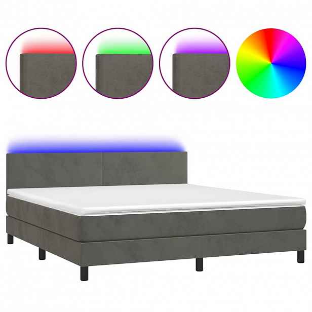 vidaXL Box spring postel s matrací a LED tmavě šedá 160x200 cm samet