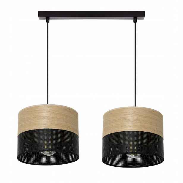 Závěsná Lampa Lustr Stínidlo S Dírkami Dřevo E27 Led 2-bodová Moderní