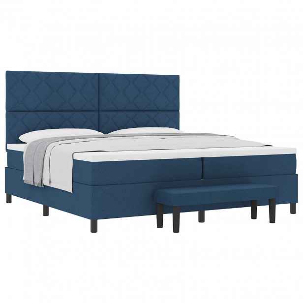vidaXL Postel s boxspringem s matrací s čelo Modrá 200 x 200 cm textil