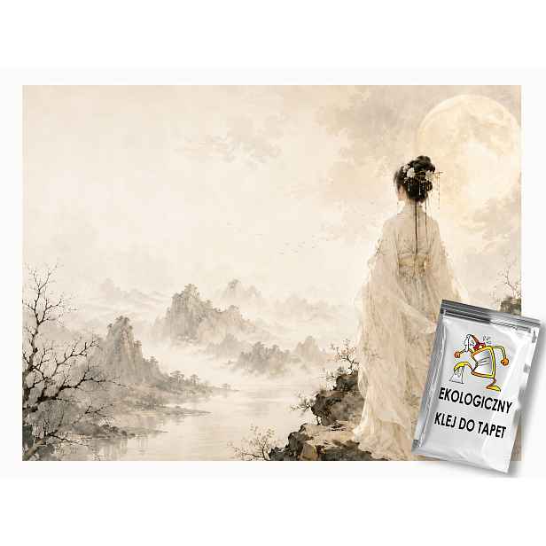 Fototapeta Flizelina Tusz Hory Měsíc Žena Hanfu Japandi 254x184 130g