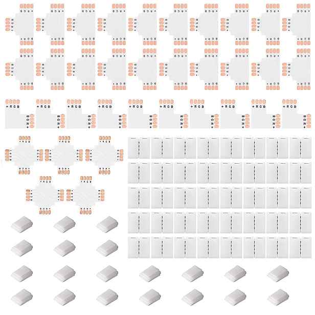 TEMU Sada 95 konektorů pro LED pásky bez pájení, 4pinové, 10 mm, obsahuje lepicí montážní klipy a řezi T, L a X PCB, vhodné pro bezproblémové