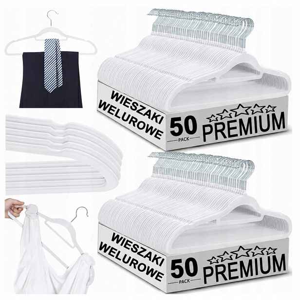 Velurové Věšáky Na Oblečení do skříně Samet Premium 100x Bílé
