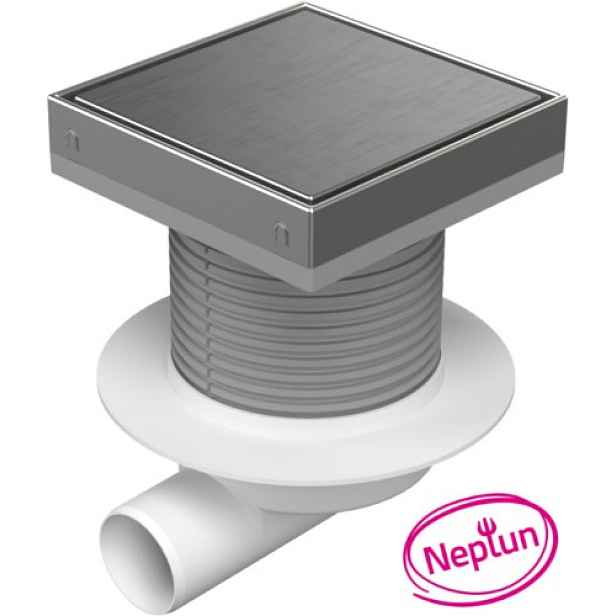 Chuděj Podlahová vpust boční DN50; plovák Neptun; mřížka 150x150 mm nerez STEEL (Gule boční DN50 s nerez mřížkou)