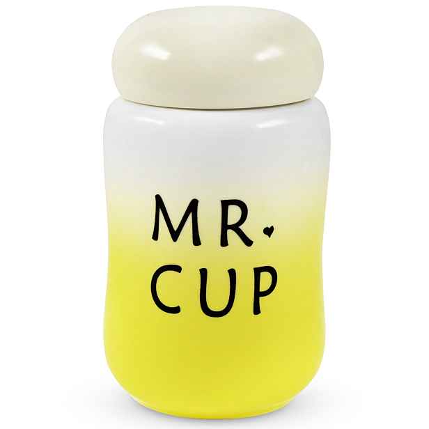Mingyi 15873-A Keramický hrnek s víčkem, MR CUP, žlutý, 0,3 l