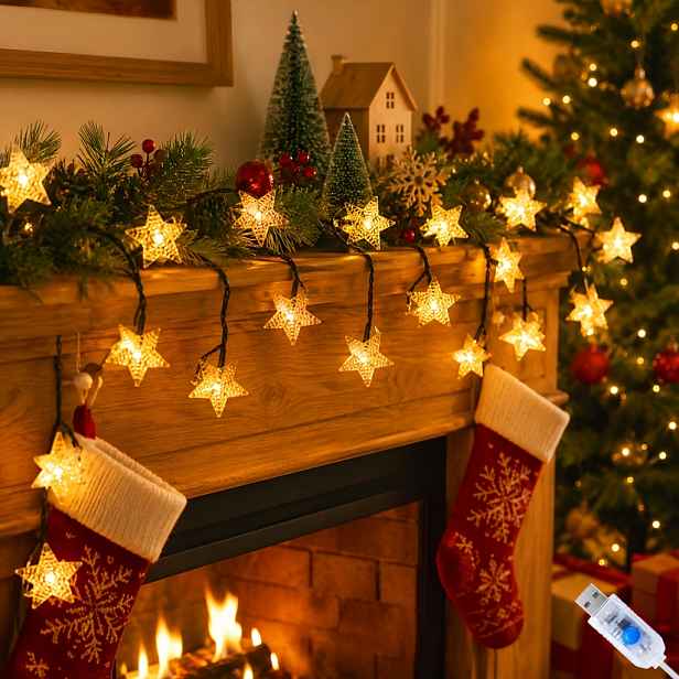 TEMU Vánoční 100/50/20 LED hvězdicové USB světelné řetězy, dostupné v délkách 12/7/5 metrů, 7 režimů, venkovní světelné řetězy, vhodné do ložnice,