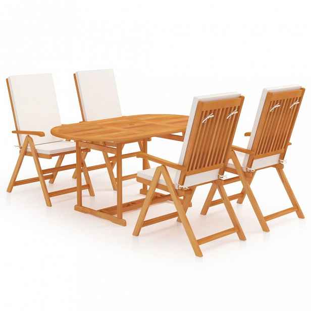 Zahradní jídelní set 5 ks s poduškami teak / látka Krémová